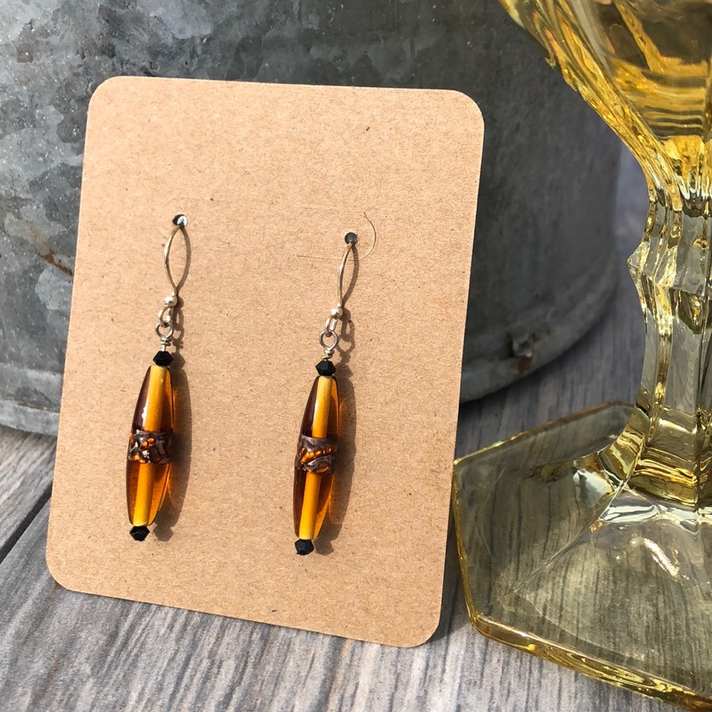 Vintage Amber & Black Bead Earrings